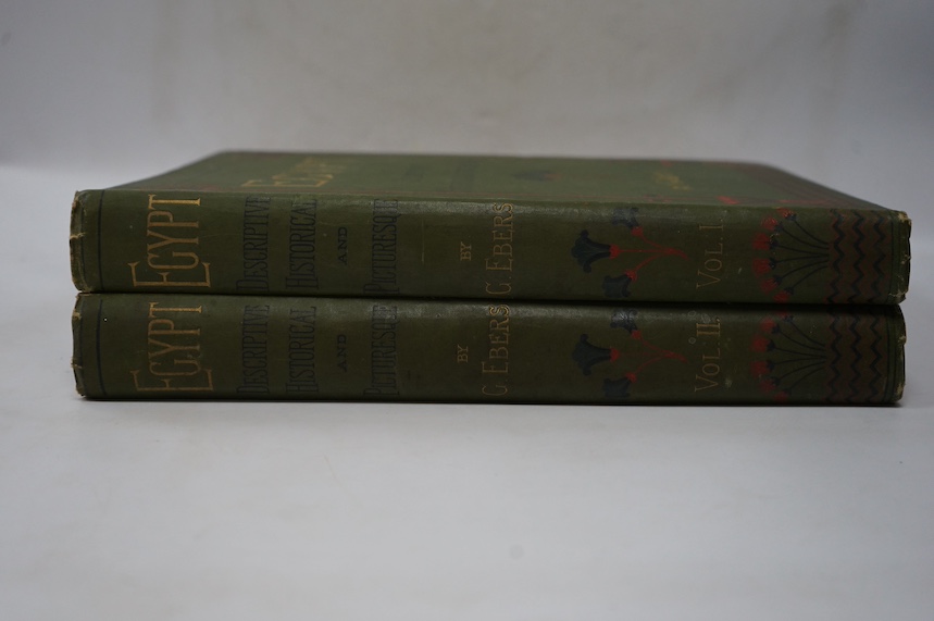 Ebers, G - Egypt: Descriptive, Historical and Picturesque, translated from the original German by Clara Bell, 2 vols, folio, with numerous illustrations, green pictorial cloth, Cassell and Company, Limited, London etc.,